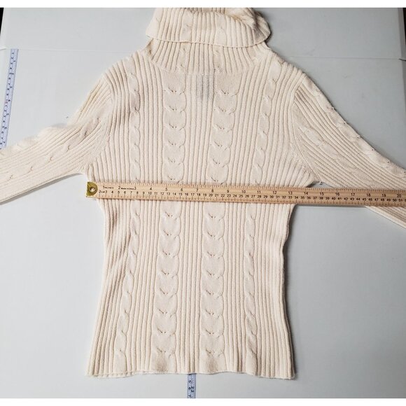 Arizona Jean Co. Cream Cable Knit Turtleneck Sweater Size M Y2K Preppy Layer - Picture 3 of 4